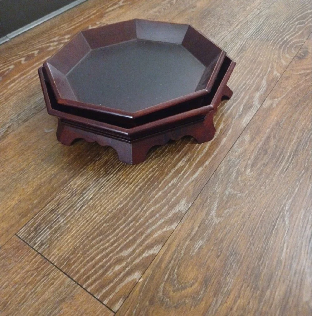 Asian Octagonal Wooden Pedestal Serving Trays - Set of 4